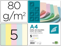 500h papel fotocopiadora Liderpapel A4 80g/m² 5 colores surtidos